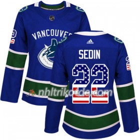 Vancouver Canucks Trikot Daniel Sedin 22 Adidas 2017-2018 Blau USA Flag Fashion Authentic - Dame
